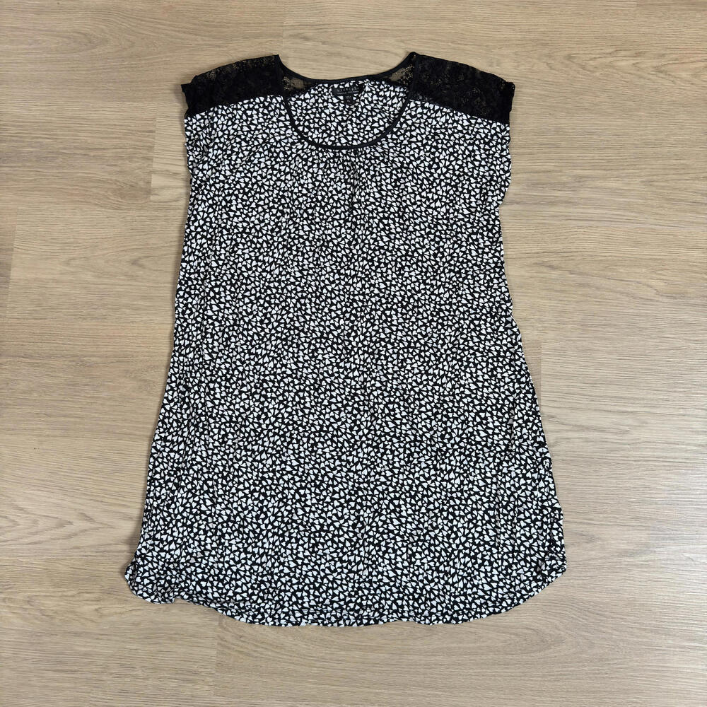 Midnight Carole Hochman XL Women's Black‎ & White Heart Print Top Lace Shoulder